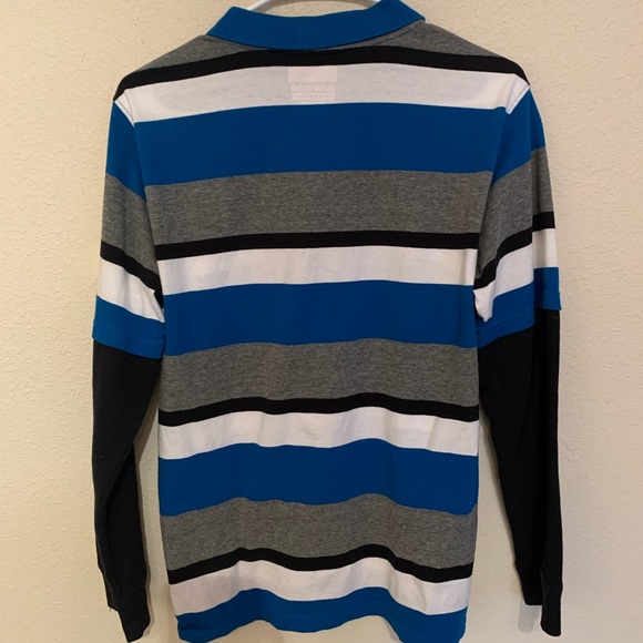 Wrangler striped long sleeve collared shirt, blue, gray, white, black, youth XL - Picture 2 of 4